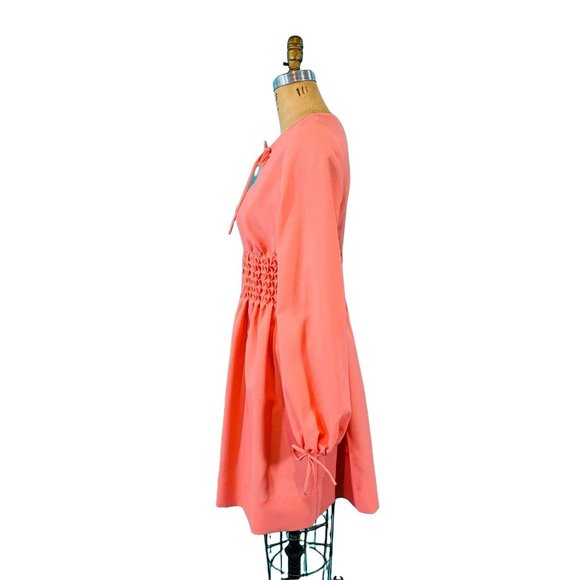 Vintage 1960s Peach Mini Dress Keyhole Shirred Waist | W 30-34" - Picture 9 of 10